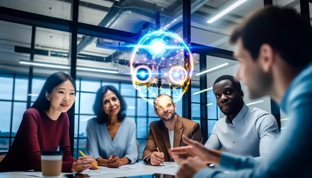 Startup founder utilizing AI agent interface for strategic insights.