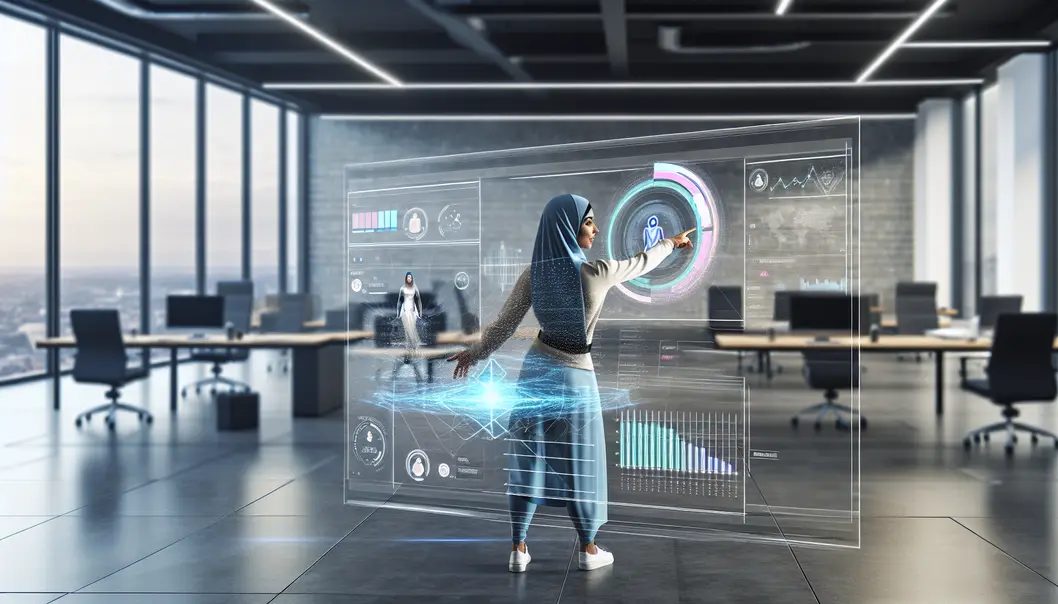 Startup founder utilizing AI agent interface for strategic insights.