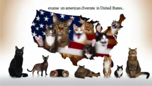 A fun collage of American cat breeds, each displaying different humorous poses and personalities.