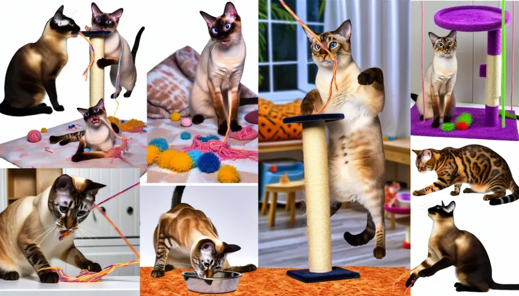 Various American cat breeds in playful poses forming a collage.