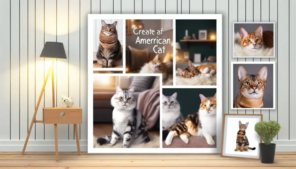 Collage of American cat breeds in funny poses.