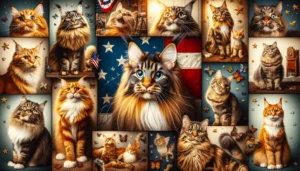 Collage of American cat breeds including Maine Coon and American Shorthair.