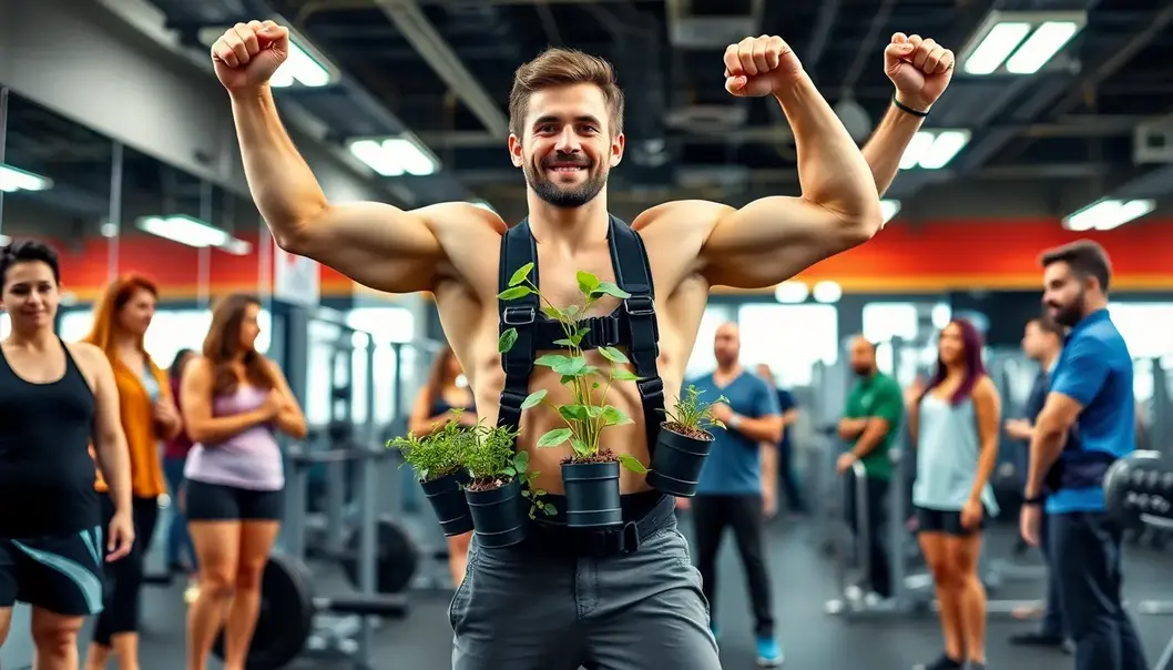 A gym enthusiast attaches plants for that extra ‘photosynthesis pump’.
